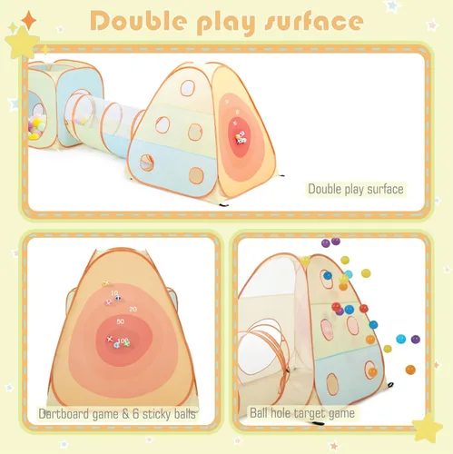Vista 2 de UTEX Tienda de campaña desplegable 3 en 1 con túnel, pozo de pelotas para niños, niñas, bebés y niños pequeños, casa de juegos para interiores