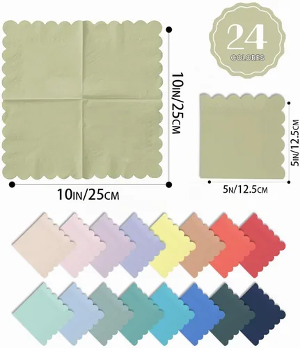 Vista 4 de qiqee 24 colores Morandi servilletas de cóctel 5x5 pulgadas, servilletas desechables para bebidas, boda, cena, fiesta de cumpleaños, diseño de ola