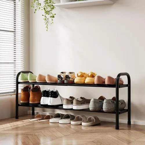 Vista 3 de Zapatero expandible de 2 niveles, organizador de almacenamiento de zapatos de metal, estante ajustable, (negro, 2 niveles)