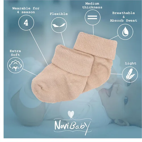 Vista 3 de Novibaby Calcetines de bebé de 0 a 6 meses, calcetines tobilleros infantiles para niños y niñas, artículos esenciales para bebés para recién nacidos