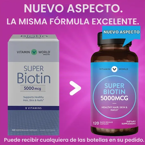Vista 3 de Vitamin World Super Biotin 5000 mcg para cabello, piel y uñas, 120 cápsulas