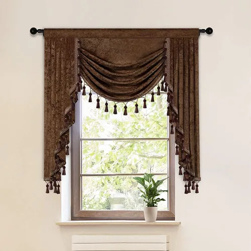 Vista 8 de ELKCA Cenefa de cortina de felpilla beige para ventana de sala de estar, cenefa de cascada para dormitorio, bolsillo para barra