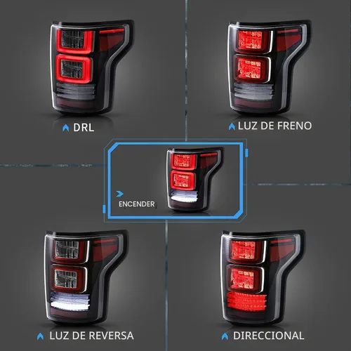 Vista 2 de VLAND luces traseras LED con barra DRL LED Señal roja-transparente