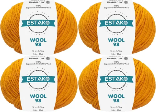 Vista 7 de Estako Wool 98 (paquete de 4 madejas) 100% lana merino superwash lana merino de peso medio suave hilo para tejer y ganchillo (4 x 1.76 onzas)