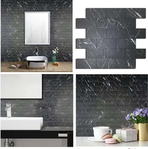 Vista 3 de Azulejos de metro de PVC para despegar y pegar, calcomanías de suelo con textura de piedra de alta gama, azulejos de pared autoadhesivos