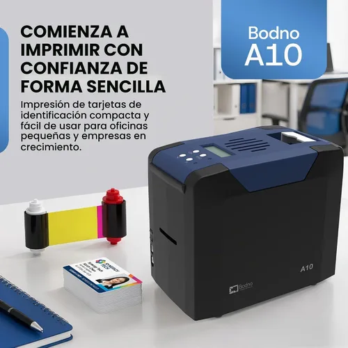 Vista 2 de Bodno Impresora de tarjetas de identificación de una sola cara A10 y paquete completo de suministros con software Bronze Edition Software Edición