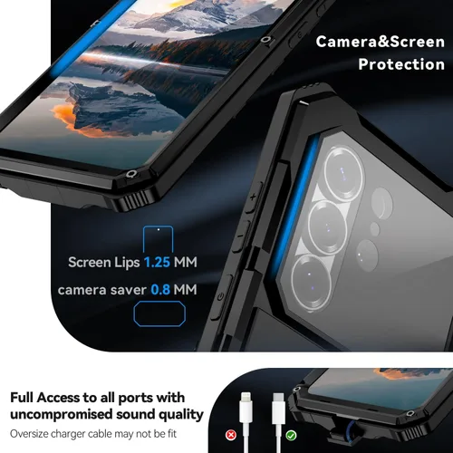 Vista 5 de Simicoo Funda de metal militar resistente compatible con Samsung Galaxy S26 Ultra protección contra caídas, cubierta de metal resistente con Negro