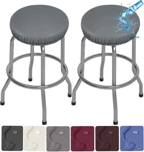 Vista 11 de Fundas para taburetes, paquete de 2 fundas elásticas impermeables de poliuretano para taburetes de bar, extraíbles y lavables, con bandas elásticas
