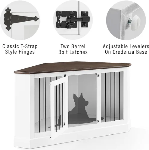 Vista 4 de Crosley Furniture Winslow - Jaula esquinera para perros, para mascotas, color blanco
