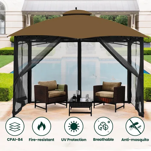 Vista 4 de OLILAWN Mosquitera Universal de Repuesto para Cenador, Malla Protectora para Toldo Exterior de 10' x 10', Cortina de Pared Lateral de 4 Paneles