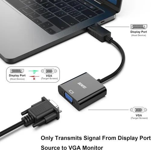 Vista 2 de BENFEI Conversor DisplayPort a VGA, cable macho a hembra chapados para Lenovo, Dell, HP, ASUS.