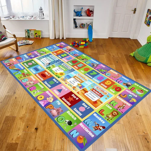 Vista 2 de HUAHOO Alfombra de juego para niños, alfombra de juego educativa y divertida, alfombra de juego ABC con formas de animales, aprendizaje y formas