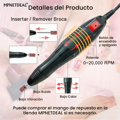 Vista 4 de Mpnetdeal - Taladro de uñas eléctrico, juego de máquina de taladro y lima para uñas acrílicas