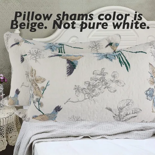 Vista 2 de Brandream Fundas de almohada acolchadas 100% algodón, 2 piezas, tamaño estándar, diseño de pájaros de campo americano, decoración de dormitorio