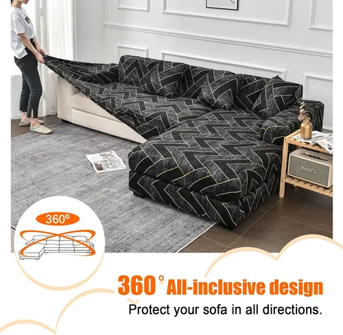 Vista 4 de MIFXIN Funda de sofá seccional de 2 piezas elásticas de 3 asientos en forma de L, fundas elásticas impresas para sofá seccional, protector