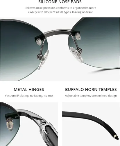 Vista 2 de HEPIDEM Gafas de sol cuadradas 100 Really Buffalo Horn para hombre sin montura 4189705 Marrón