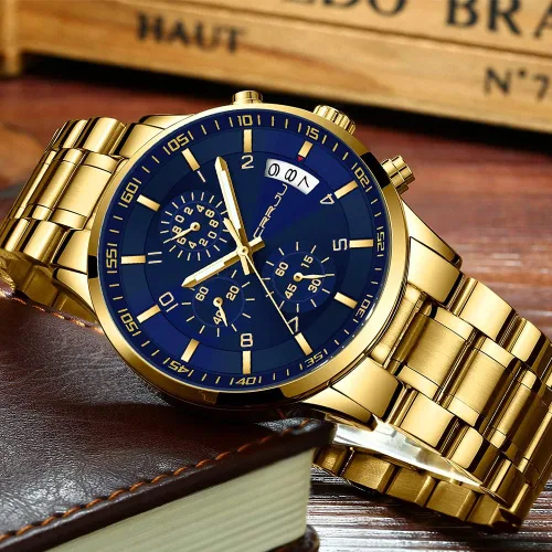 Vista 4 de CRRJU - Reloj de pulsera de acero inoxidable para hombre resistente al agua cronógrafo correa de acero inoxidable