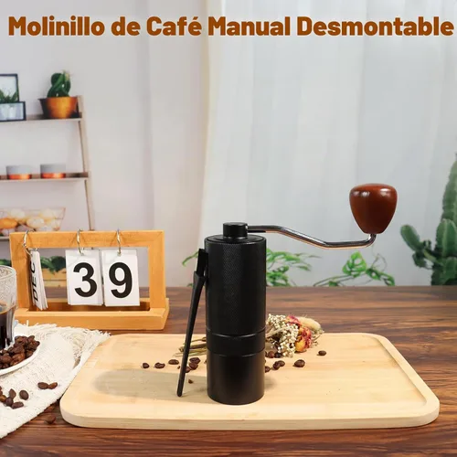 Vista 9 de Molinillo de café manual, caja de regalo, rebaba cónica desmontable de acero inoxidable, molinillo de granos de café de aluminio con 25 ajustes