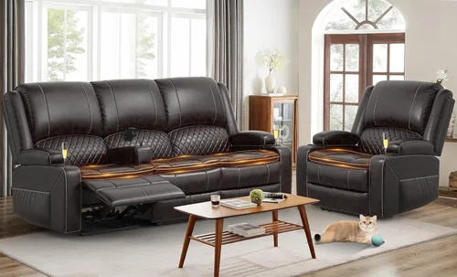 Vista 28 de Yolsali Sofá reclinable, sofá reclinable manual de 3 plazas con cojín de 2 niveles, sofás reclinables para sala de estar con consola removible