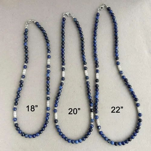 Vista 13 de Mami's Gem Studio Collar de cuentas para hombre, hecho a mano en Estados Unidos, piedras preciosas de 0.236 pulgadas y peltre estilo tribal