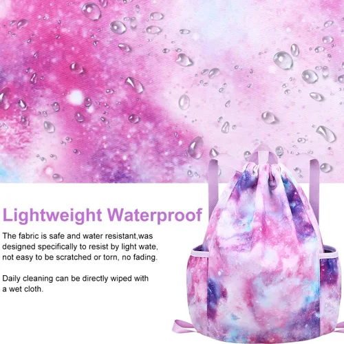 Vista 3 de RHCPFOVR Mochila con cordón para niños, bolsas de unicornio para niñas, gimnasio, baile, playa, natación, bolsa de viaje con dos soportes