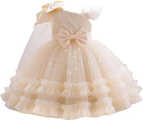 Vista 13 de IBTOM CASTLE Vestido de cumpleaños para niñas, con corazón, de tul, con destellos, de princesa, para bebé, vestido de niña de flores, para boda