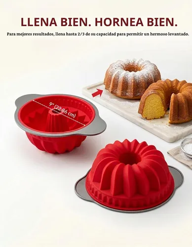 Vista 6 de Boxiki Kitchen Molde para pastel de libra de silicona antiadherente premium – Estructura de acero resistente, libre de BPA y PFOA – Molde para Rojo