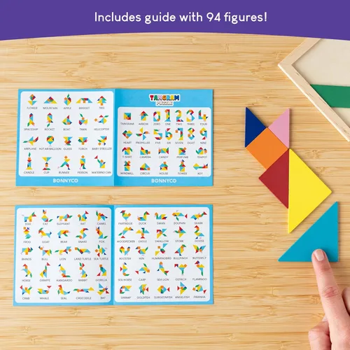 Vista 5 de BONNYCO Tangram Puzzle Paquete de Madera de 30 Recuerdos de Fiesta para Niños. Rellenos de Bolsas de Dulces para Niños de 3-5, 4-8, Regalos