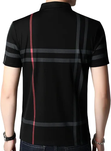 Vista 3 de Camisa polo casual a rayas de manga corta con cuello para hombre