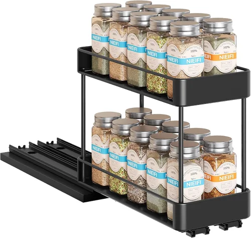 Vista 11 de Nieifi Organizador de especias para gabinete, estante vertical para especias, fácil de instalar, metal, 6.5 pulgadas de ancho x 10.35 pulgadas