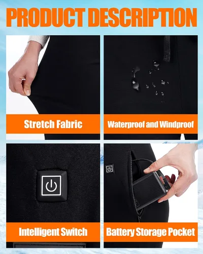 Vista 5 de HEATEDTEK Pantalones térmicos para mujer 8 almohadillas de calefacción 3 controles de temperatura sin batería