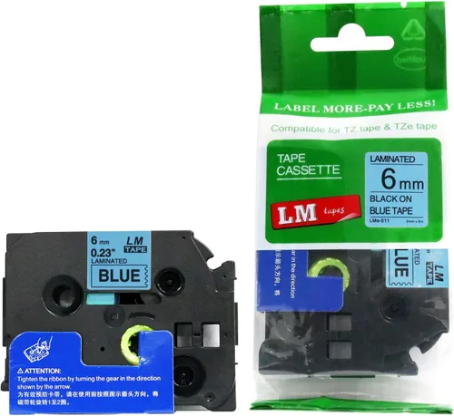 Vista 2 de Paquete de 1 unidad LM Tapes LMe511 Premium de 1/4 de pulgada con impresión negra en etiqueta azul compatible con Brother TZe-511 P-Touch, incluye