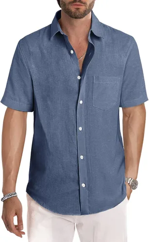 Vista 162 de JMIERR Camisas de vestir a rayas con botones y manga corta para hombre