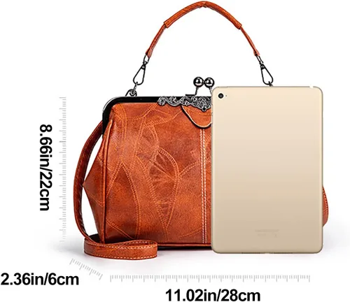 Vista 4 de Bolso cruzado de cuero de aceite para mujer, estilo vintage, con cierre de bloqueo de beso