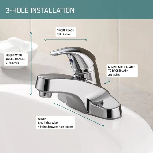 Vista 6 de Grifo de baño Peerless Centerset cromado, grifo para lavabo de baño, mango único, cromado P131LF