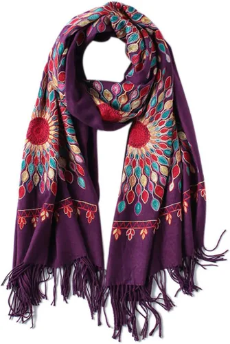 Vista 32 de Urban CoCo Chal Bordado con Borlas de Tamaño Grande para Mujer, Bufanda de Mujer