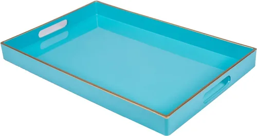 Vista 20 de MAONAME - Bandeja decorativa verde oscuro, bandeja de servir redonda de 13 pulgadas con asas, bandejas de plástico para mesa de café, bandejas