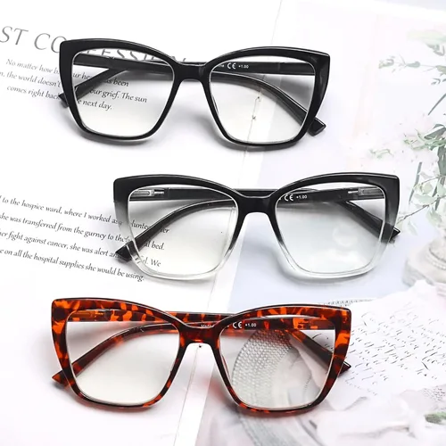 Vista 5 de NORPERWIS Gafas de lectura para mujer, bisagra de primavera, lentes de gran tamaño para mujer