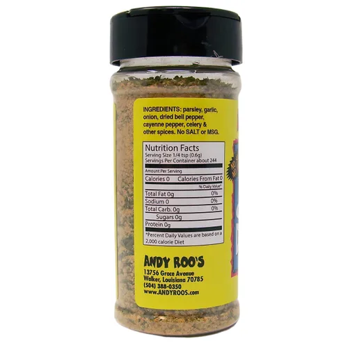Vista 3 de Andy Roo's Condimento criollo de arroz sucio cajún sin sal, coctelera de 4 onzas