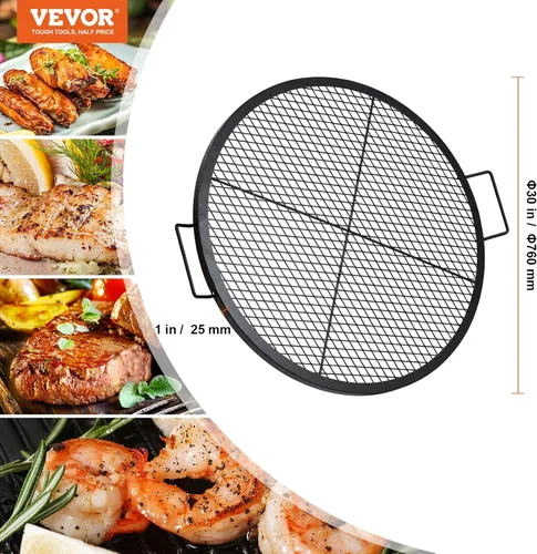 Vista 7 de VEVOR X-Marks - Rejilla para parrilla de fogata, parrilla de cocción redonda, rejilla de parrilla BBQ de fogata de acero resistente con mango