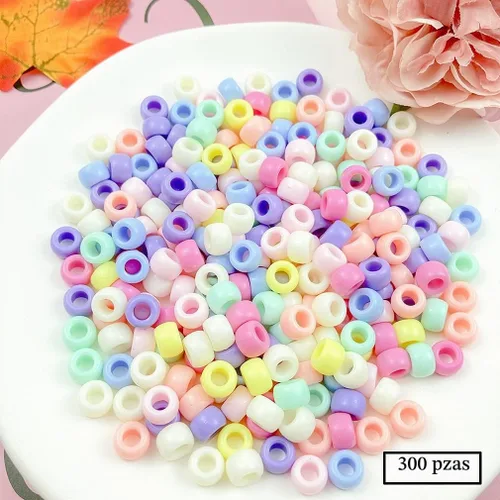 Vista 7 de Cuentas de poni, 300 cuentas acrílicas de arco iris, cuentas espaciadoras de plástico redondas de colores para hacer joyas, manualidades, collares