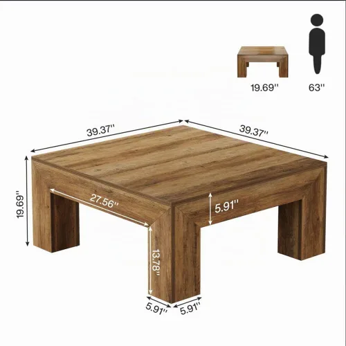 Vista 2 de Mesa auxiliar de madera, 39.37 pulgadas, cuadrada de mediados de siglo, mesa central de madera moderna de madera de fibropanel de densidad media