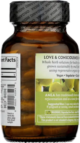 Vista 4 de ORGANIC INDIA Cápsulas de Amla Orgánicas - Suplemento Vitamínico Herbal de Grosella Espinosa India, Suplemento de Amla, Apoyo Inmunológico, Vegano