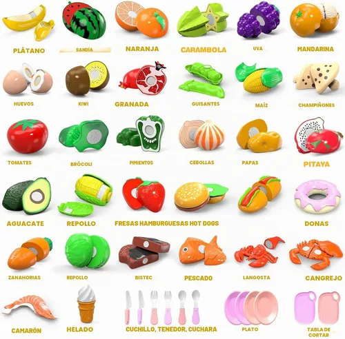 Vista 2 de Juego de comida de corte de 94 piezas para cocina infantil, juego