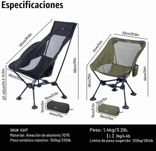 Vista 3 de iClimb Silla plegable ultraligera compacta y antihundimiento, color negro