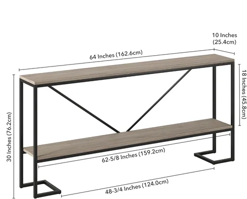 Vista 10 de Phoebe - Mesa consola rectangular de 64 pulgadas de ancho en bronce ennegrecido/roble gris envejecido