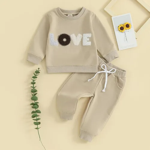 Vista 2 de Molgkyo Conjunto de 2 piezas de sudadera con estampado de letras y cuello redondo para bebé niño