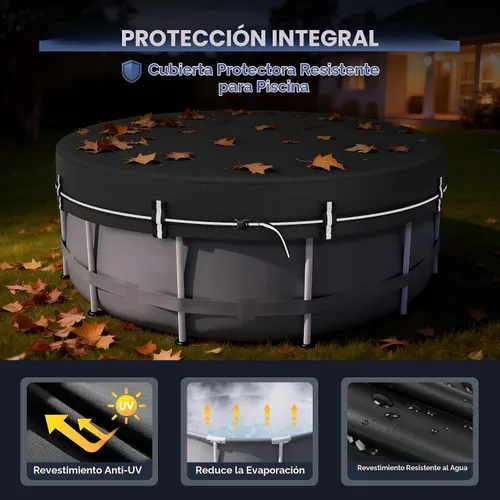 Vista 6 de LXKCKJ Cubiertas de piscina redondas de 10 pies para piscinas sobre el suelo, cubierta solar de piscina 420D con set de accesorios de clavos