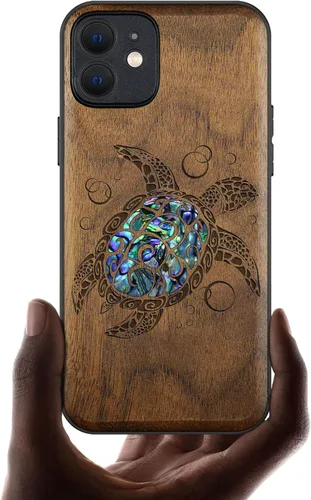 Vista 8 de Carveit Funda protectora de madera de diseñador para iPhone 12 (grabado en madera e incrustaciones de carcasa), funda de madera compatible con Cereza