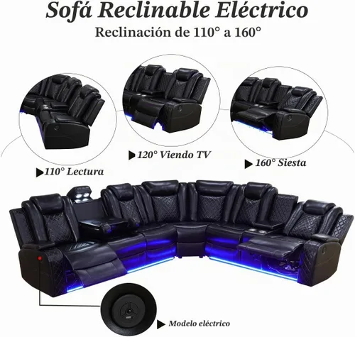 Vista 6 de A Ainehome Juego de sofá modular reclinable eléctrico con luz LED, sofás seccionales de cuero, juegos de muebles de sala de estar, juegos de sofá